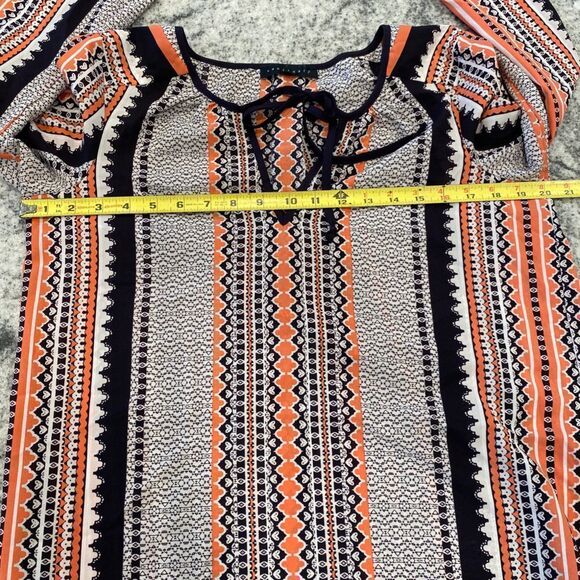Sanctuary Small Boho Long Sleeve Coral & Navy Pattern Blouse - Picture 6 of 8